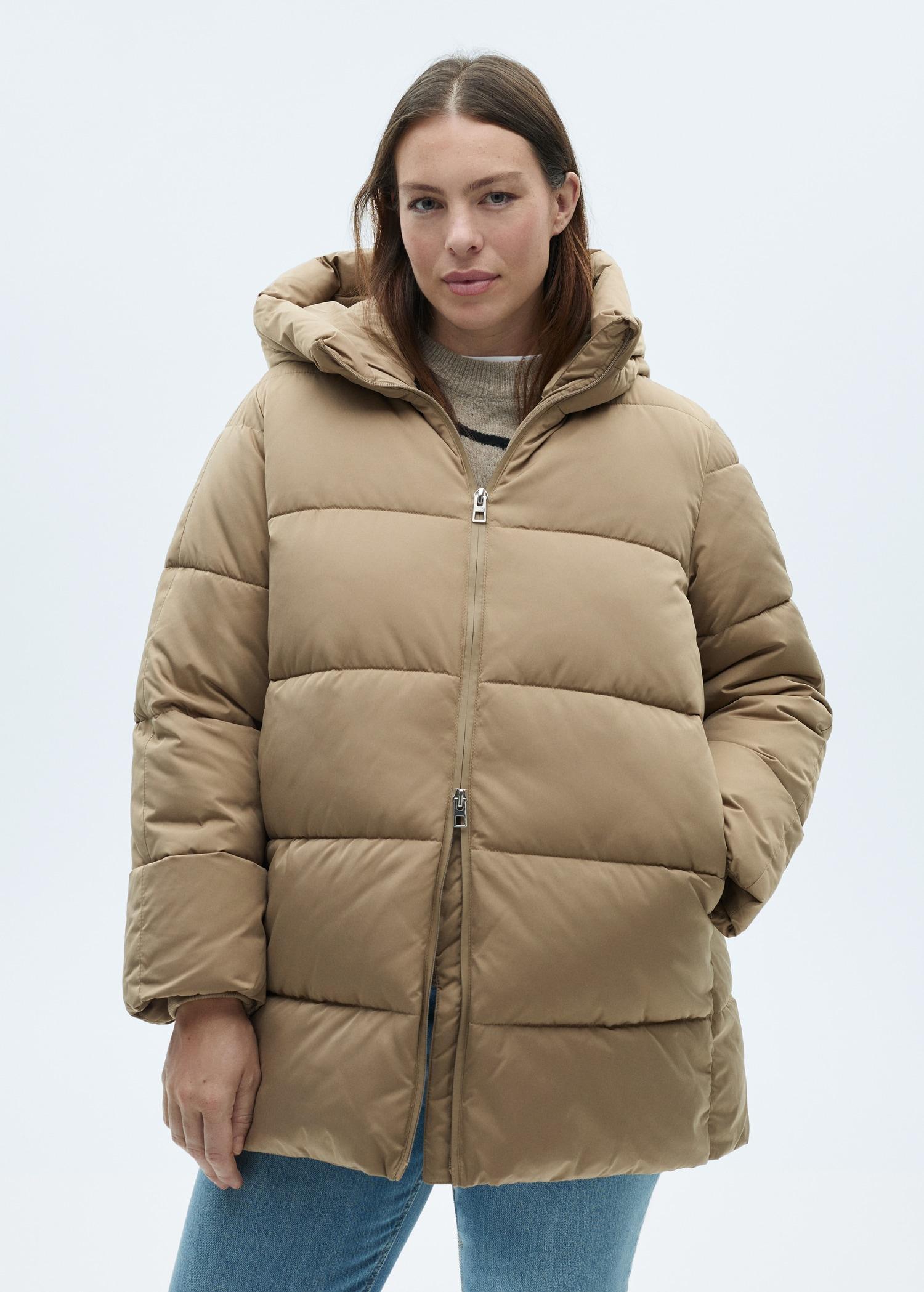 Quilted midi anorak with hood - Women | MANGO USA Product Image