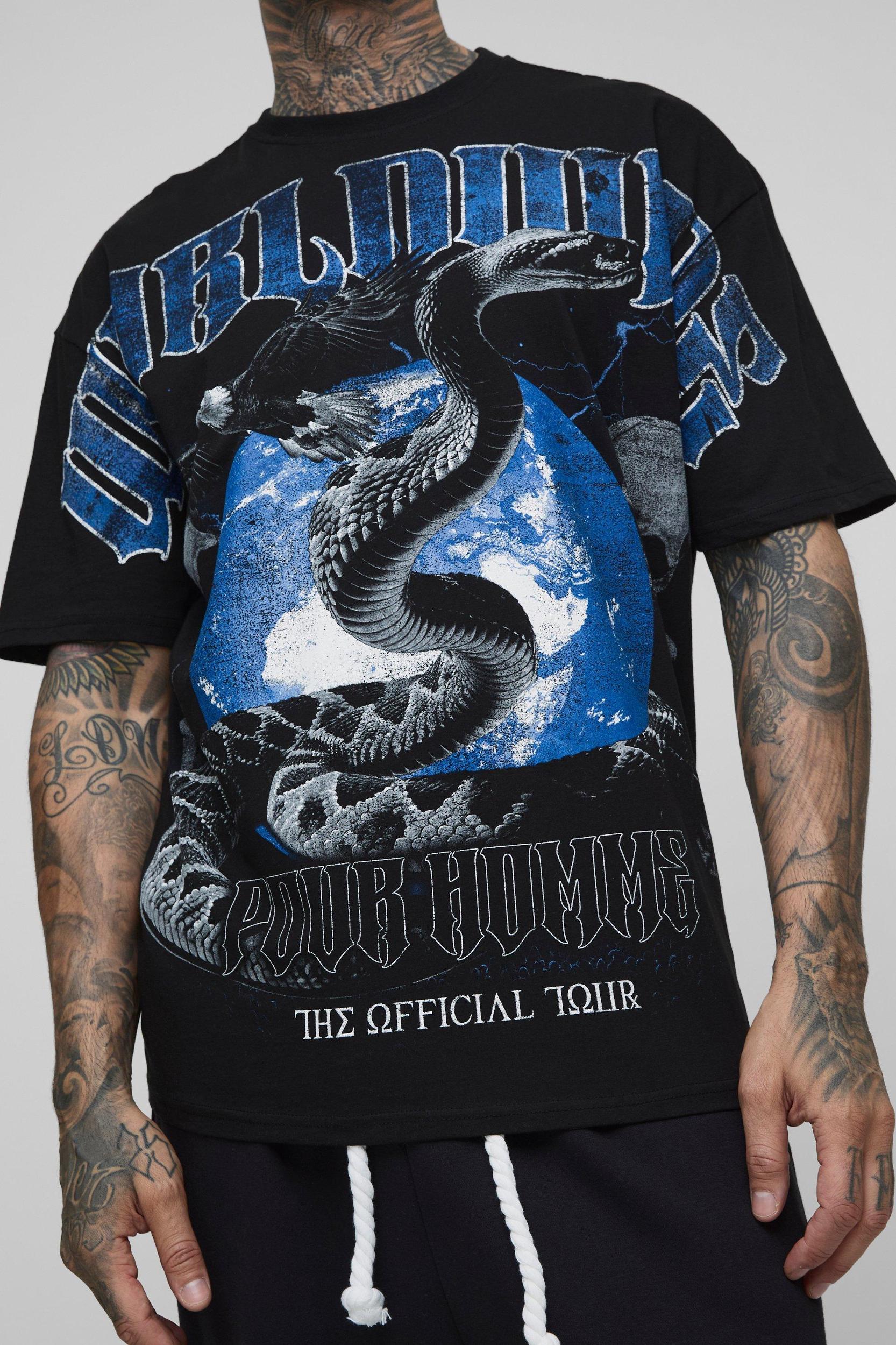Tall Oversized Worldwide Skull Over The Seam Print T-Shirt | boohooMAN USA Product Image