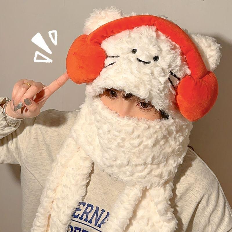 Cat Chenille Hooded Scarf with Mittens Product Image