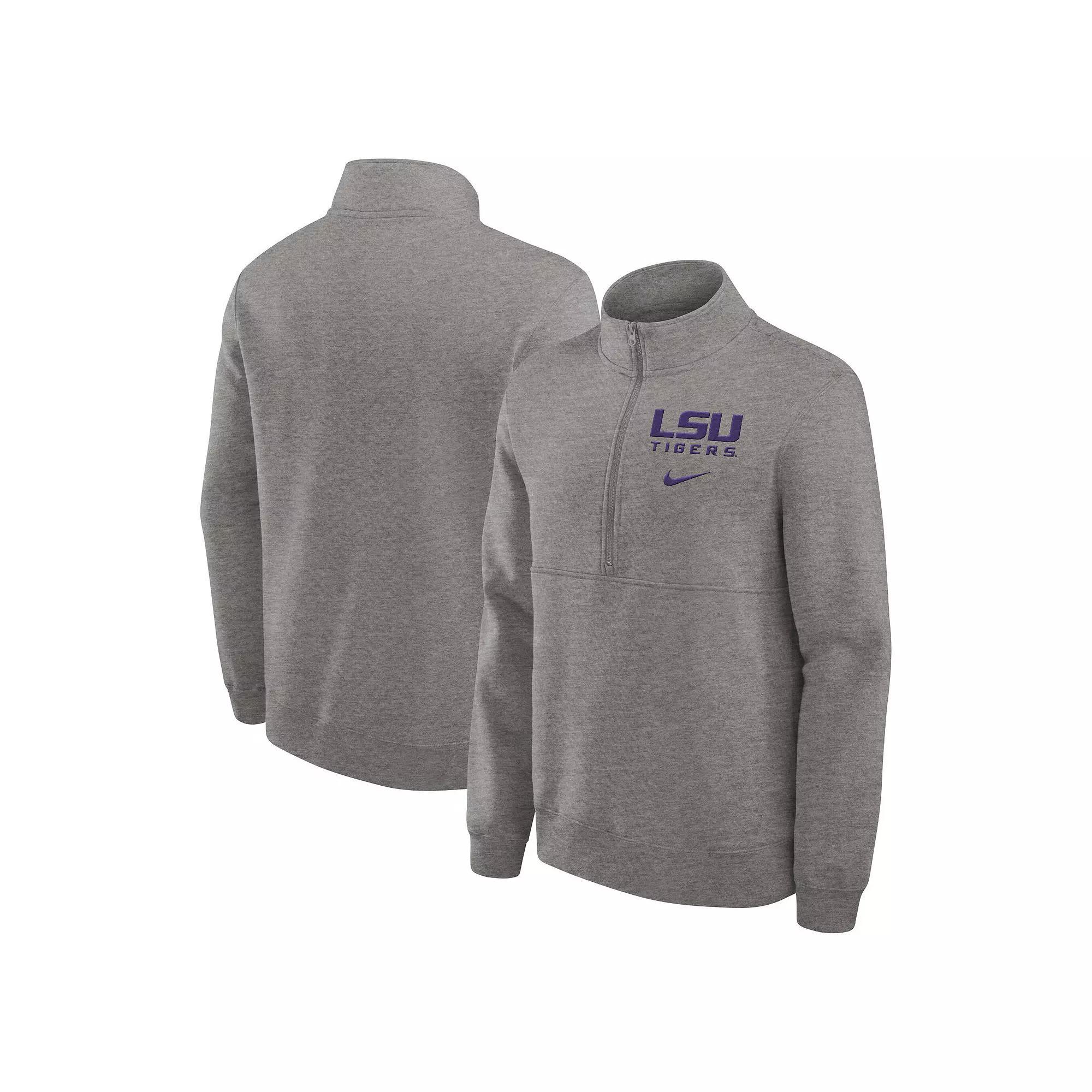 Men's Nike Heather Gray LSU Tigers Primetime Club Half-Zip Sweatshirt, Size: XL, Grey Product Image