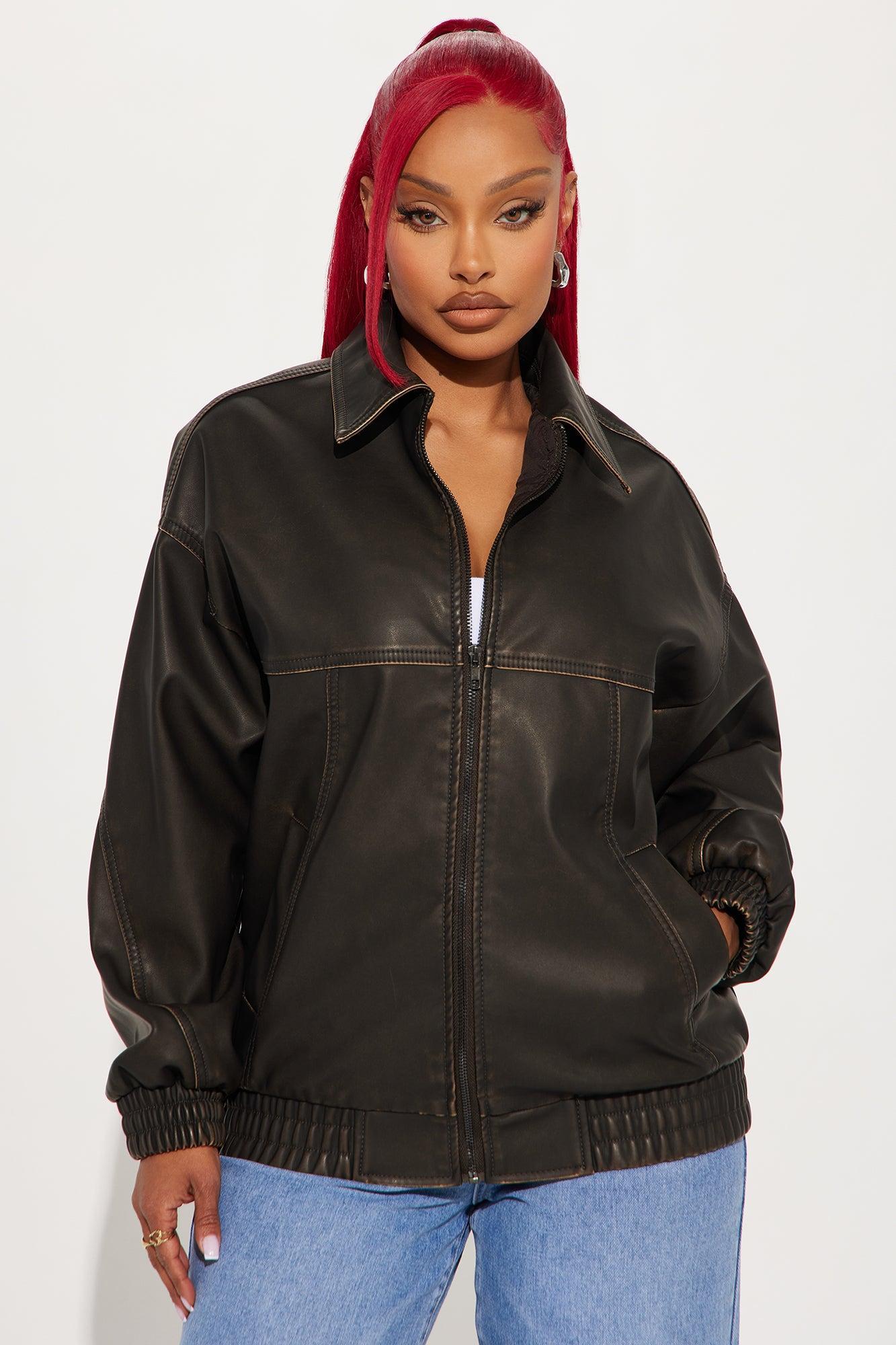 Ryan Oversized Washed Faux Leather Jacket - Chocolate Product Image