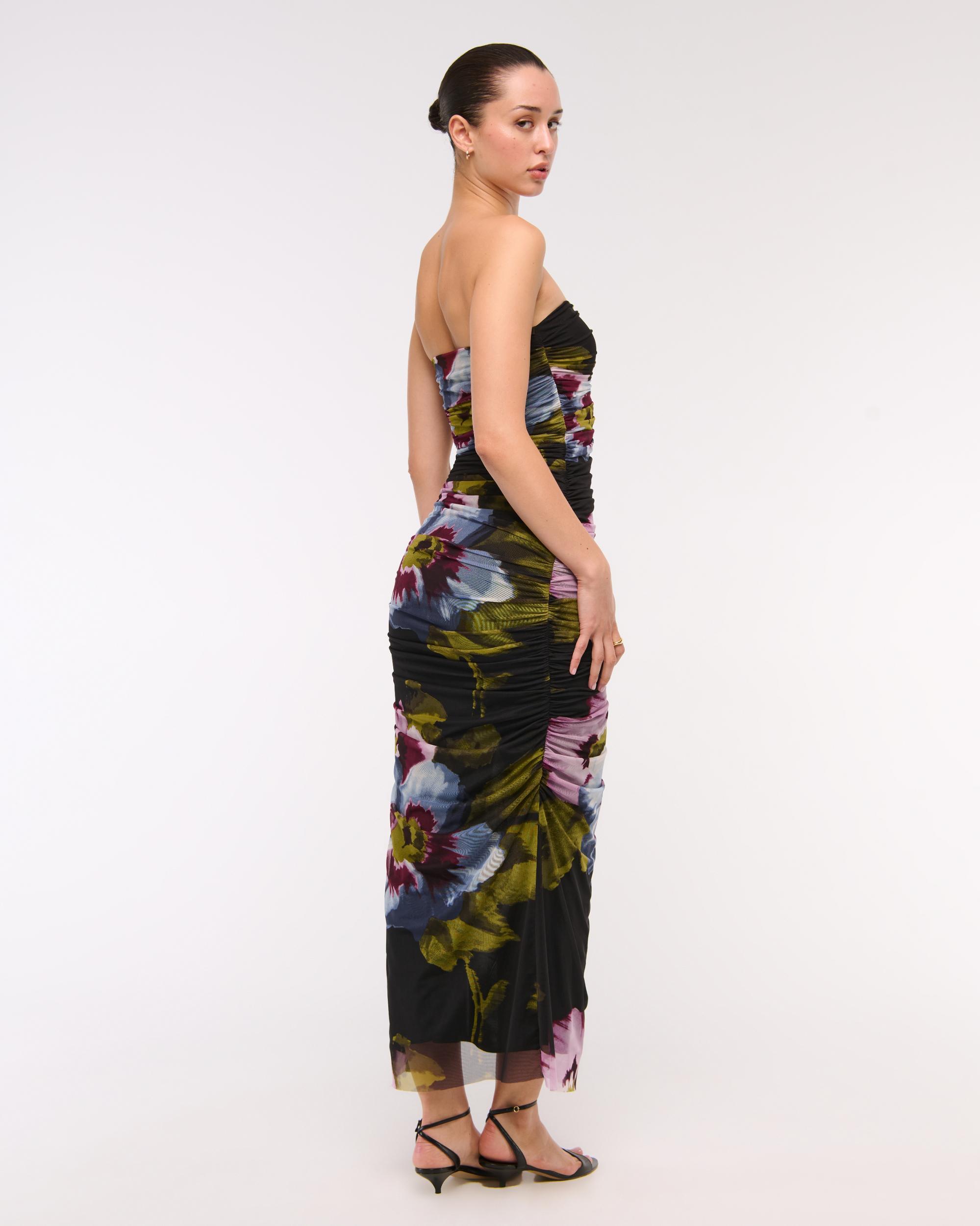 Mesh Strapless Ruched Maxi Dress Product Image