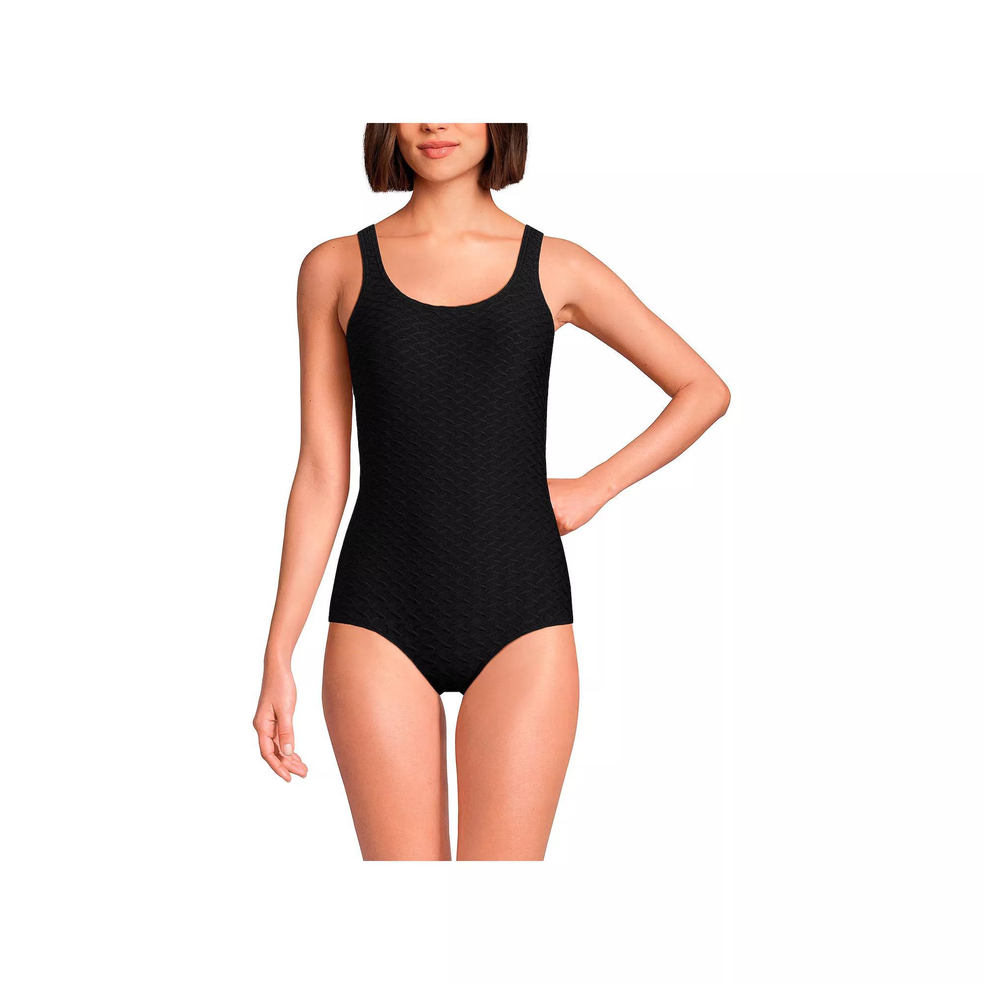 Womens Lands End Scoop Neck Tugless One-Piece Swimsuit Island Green Product Image