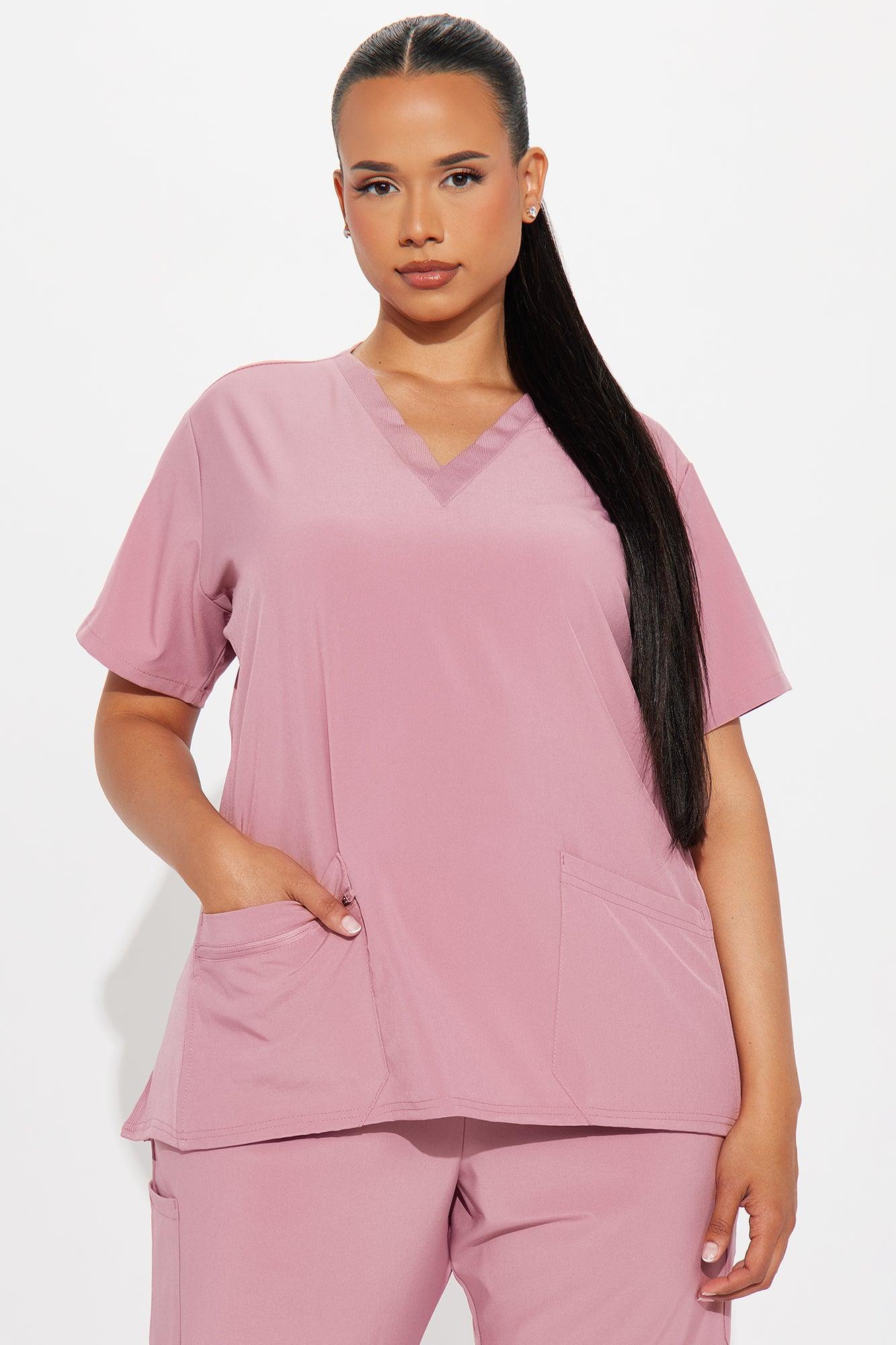 Check Up Side Rib Stretch Uniform Scrub Jogger Set - Mauve Product Image
