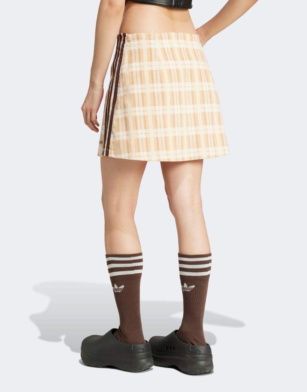 adidas Originals tartan skirt in beige Product Image