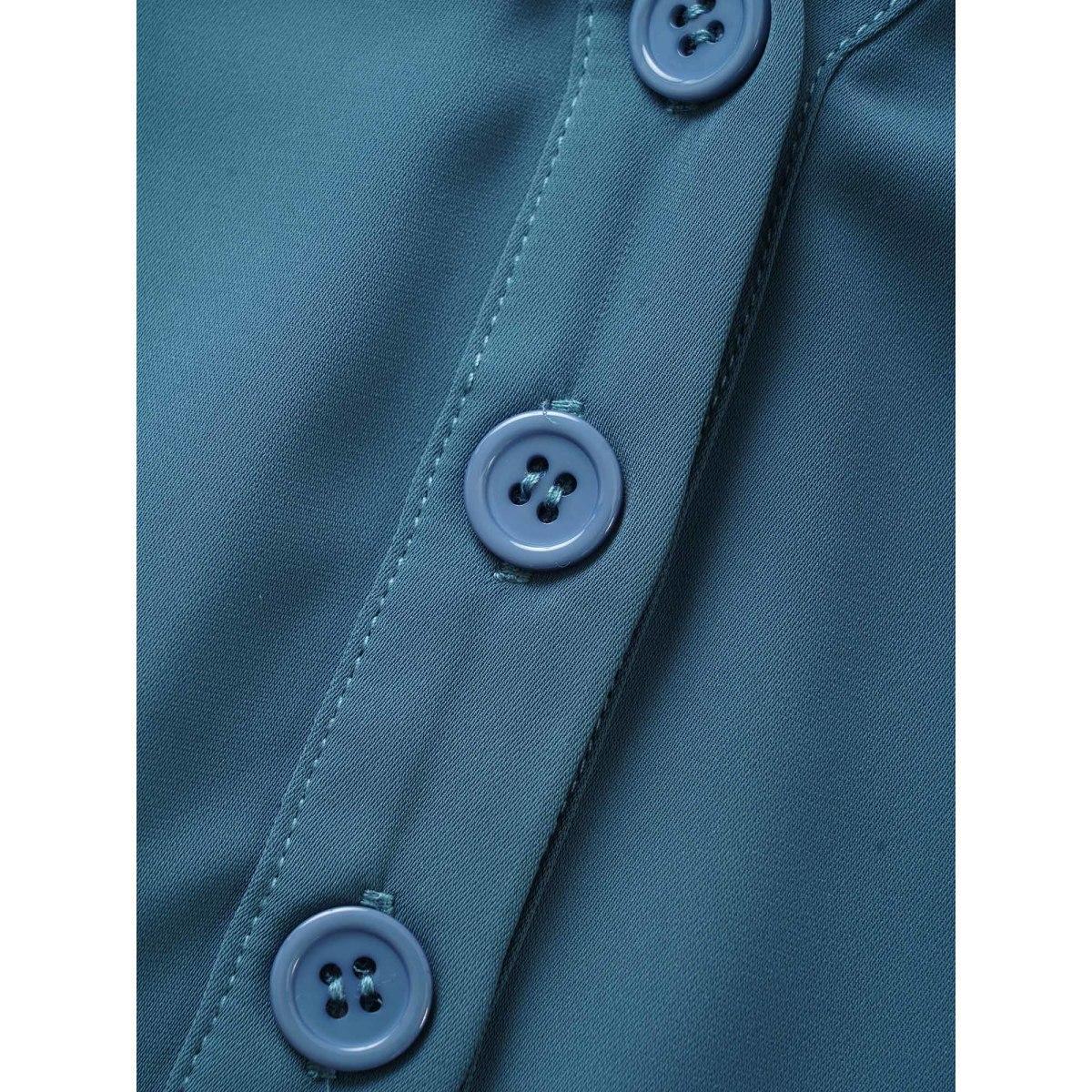 Plus Size Stone Shirt Collar Patched Pocket Tab Sleeve Blouse Women Work From Home Elbow-length sleeve Shirt collar Work Blouses BloomChic 22-24/3X Product Image
