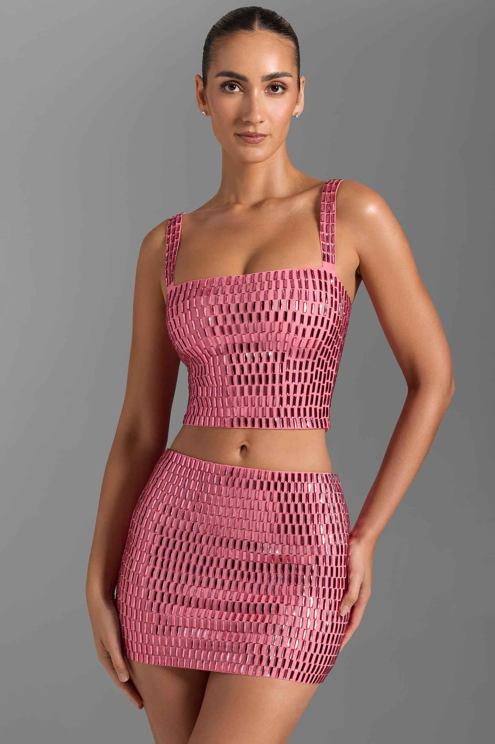 Embellished Low-Rise Micro Mini Skirt in Watermelon Product Image