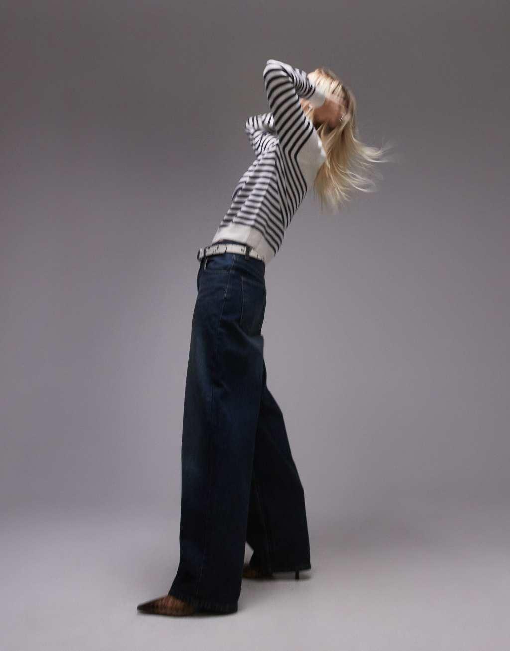 Mango fine knit wool stripe sweater in navy and white Product Image