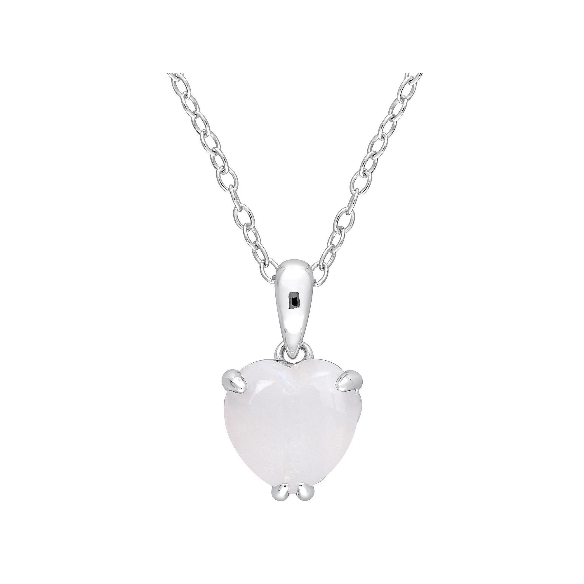 Stella Grace Sterling Silver & Gemstone Heart Stud Pendant Necklace, Women's, Size: 18", White Product Image