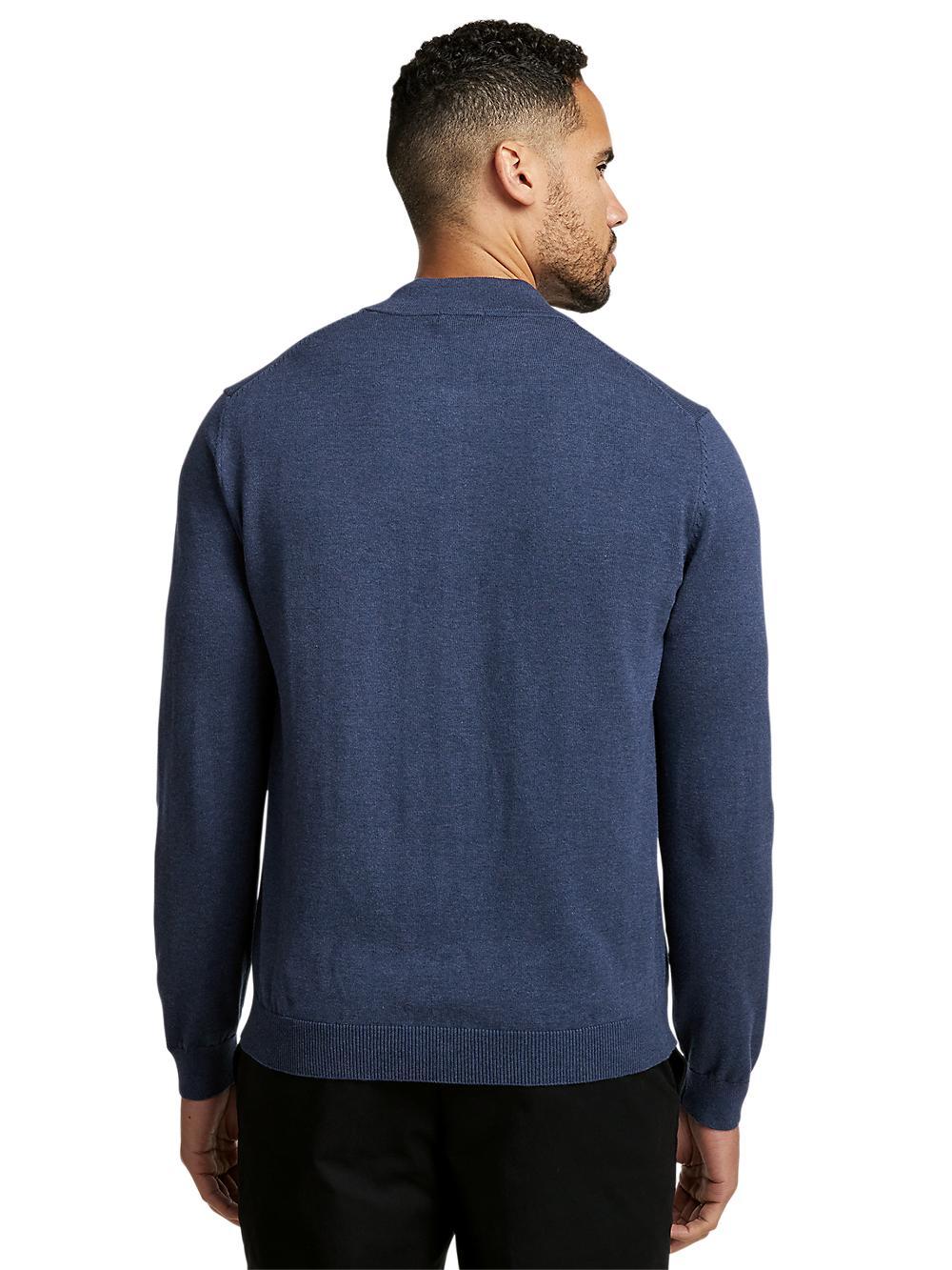 Cotton Quarter Zip Mock Neck Sweater - Blue Product Image