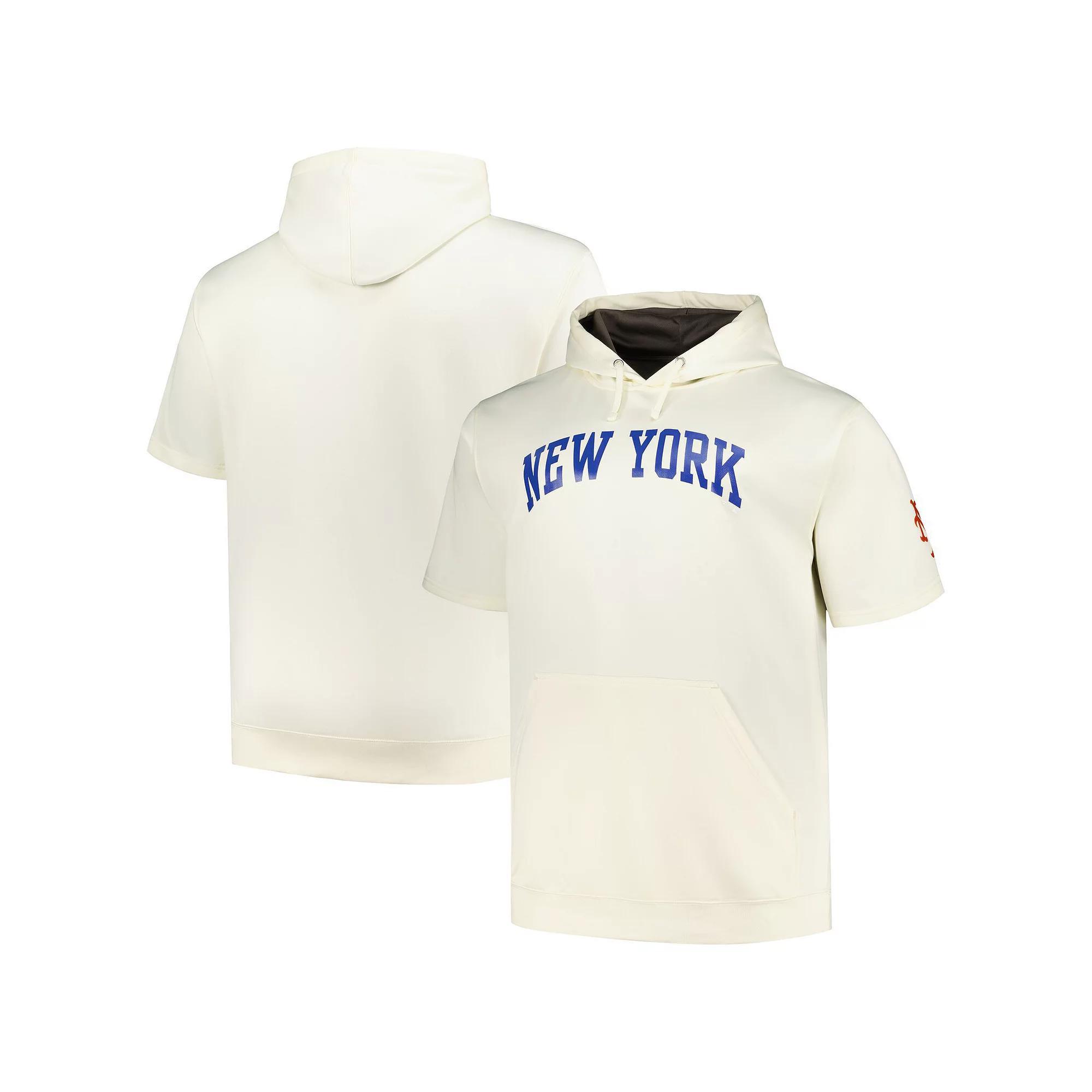 Men's Profile Oatmeal New York Mets Big & Tall Contrast Short Sleeve Pullover Hoodie, Size: 4XB, Team Product Image