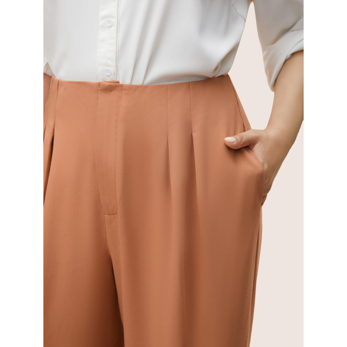 Plus Size Plain Zipper Fly Pleated Wide Leg Pants Women Coral Casual Wide Leg High Rise Everyday Pants BloomChic 18-20/2X Product Image