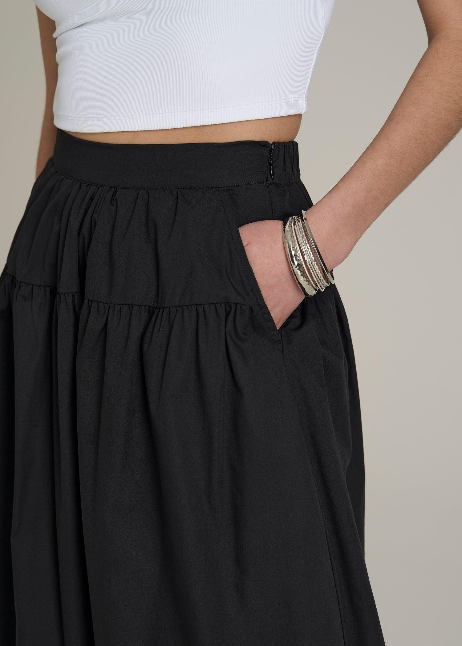 Tiered Cotton Maxi Skirt for Tall Women in Black Product Image