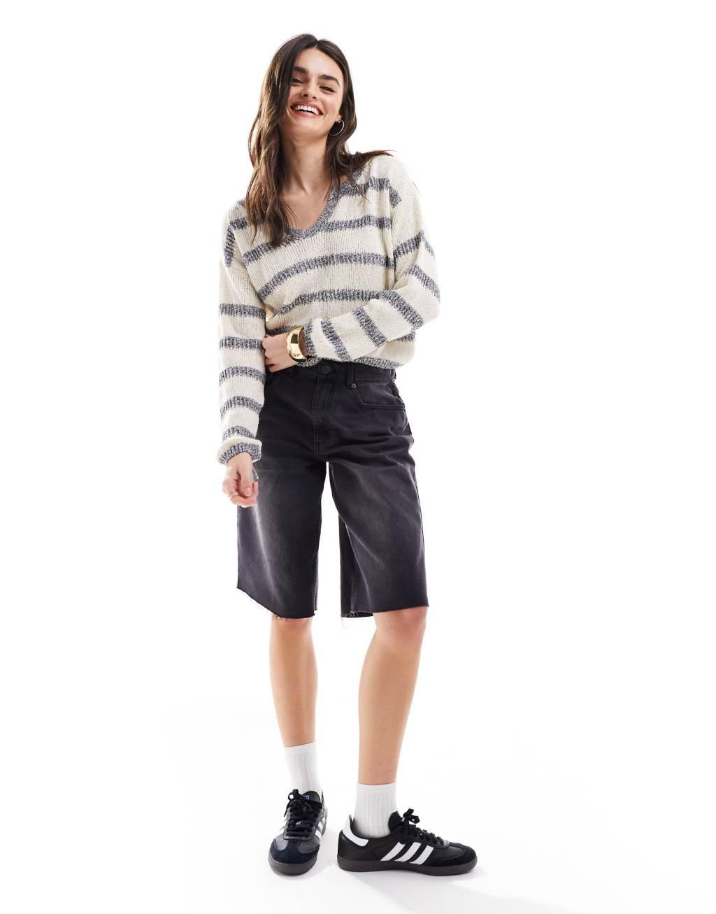 ASOS DESIGN cropped sweater with open neck in textured stitch Product Image