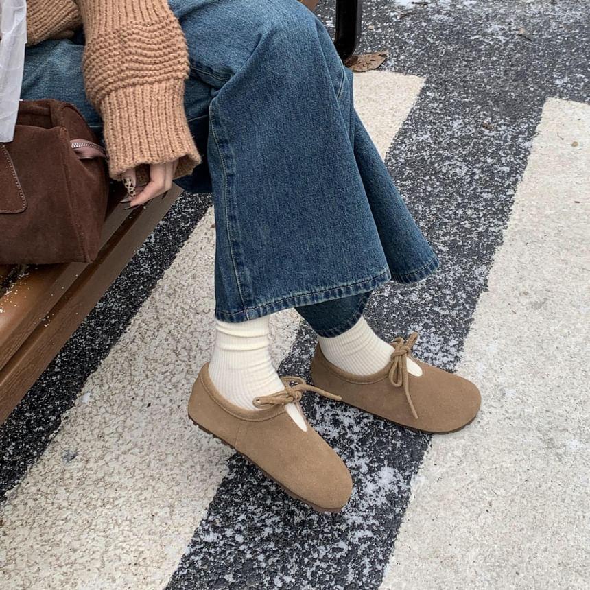 Plain Fleece-Lined Lace-Up Flats Product Image