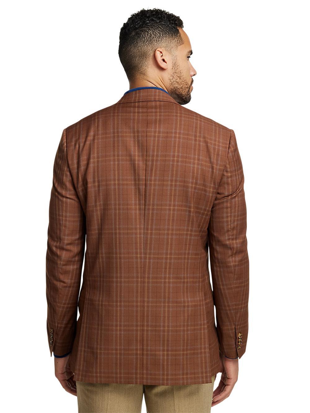 Wool Plaid Single Breasted Peak Lapel Sport Coat - Copper Plaid Product Image