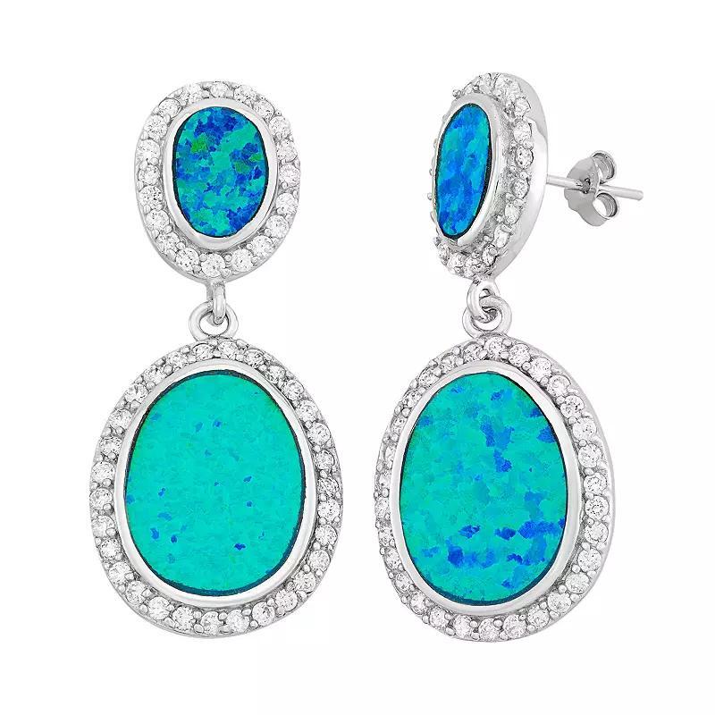 Lab-Created Blue Opal & Cubic Zirconia Sterling Silver Oval Drop Earrings, Womens Product Image