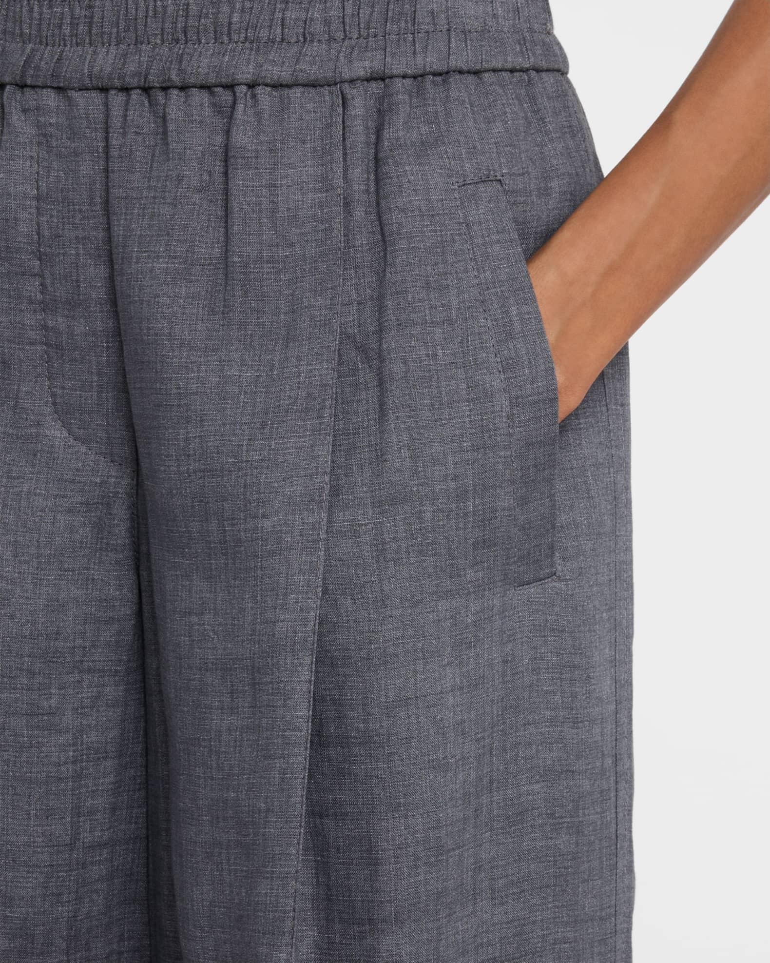 Pleated Wide-Leg Linen Pull-On Trackpants Product Image