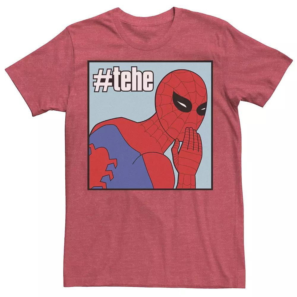 Men's Marvel Spider-Man #tehe Laughing Vintage Portrait Panel Tee, Size: XL, Red Grey Product Image