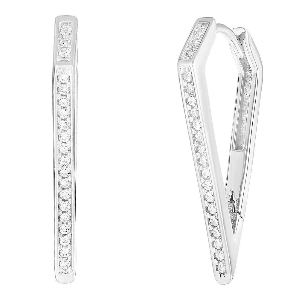 Sunkissed Sterling Sterling Silver Cubic Zirconia Pointed Hoop Earrings, Women's, Silver Tone Product Image