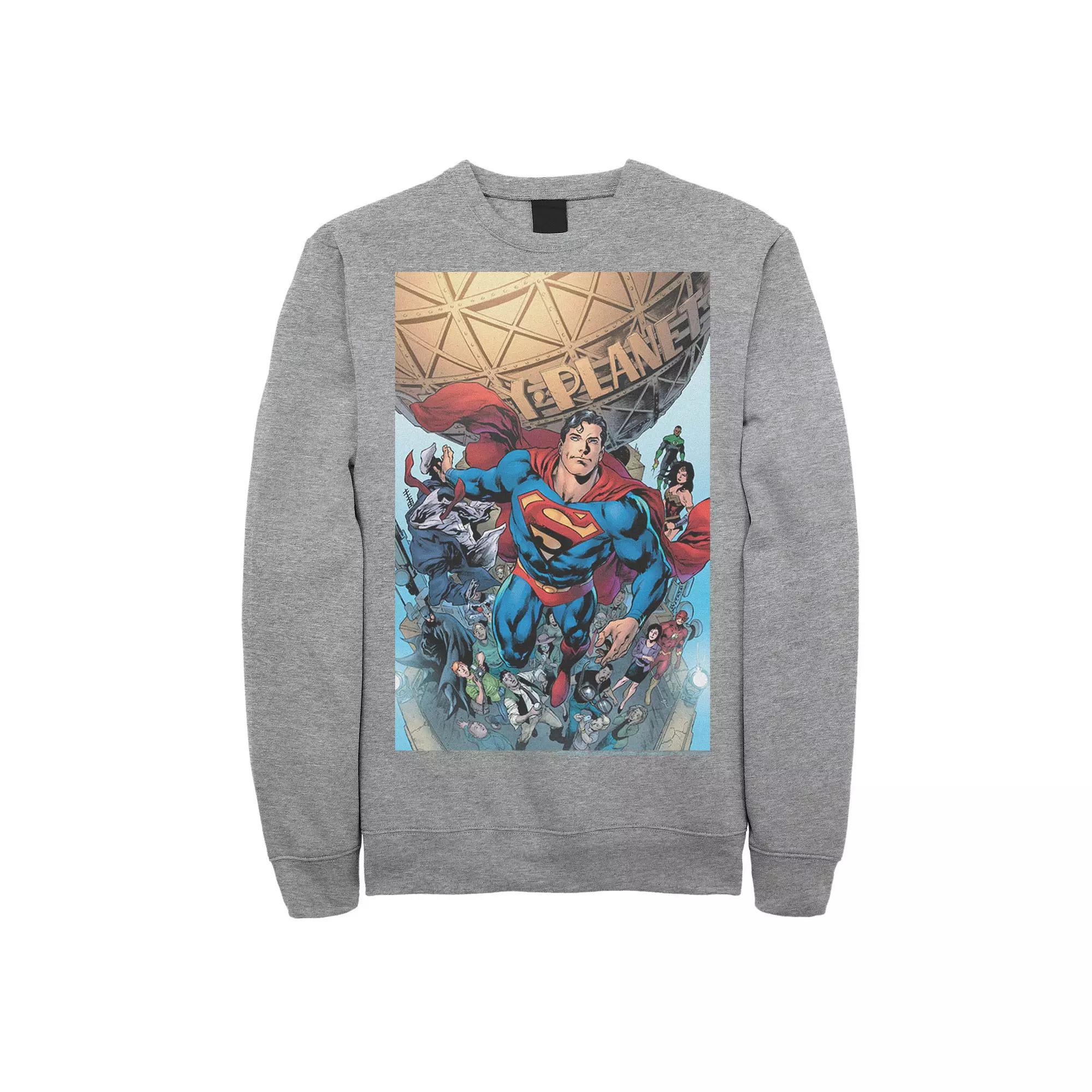 Men's Justice League Daily Planet Group Shot Sweatshirt, Size: XXL, Athletic Grey Product Image