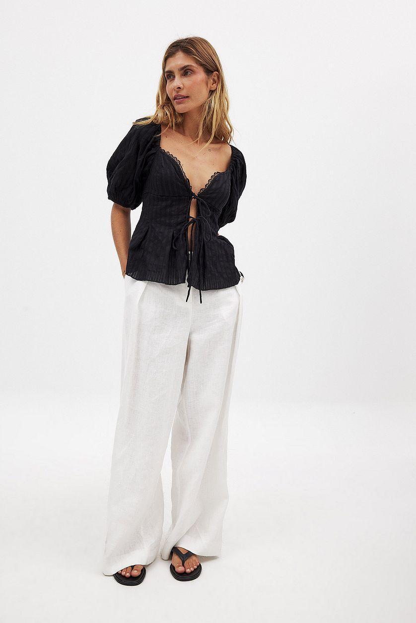 Puff Shoulder Tie Front Corset Top Product Image