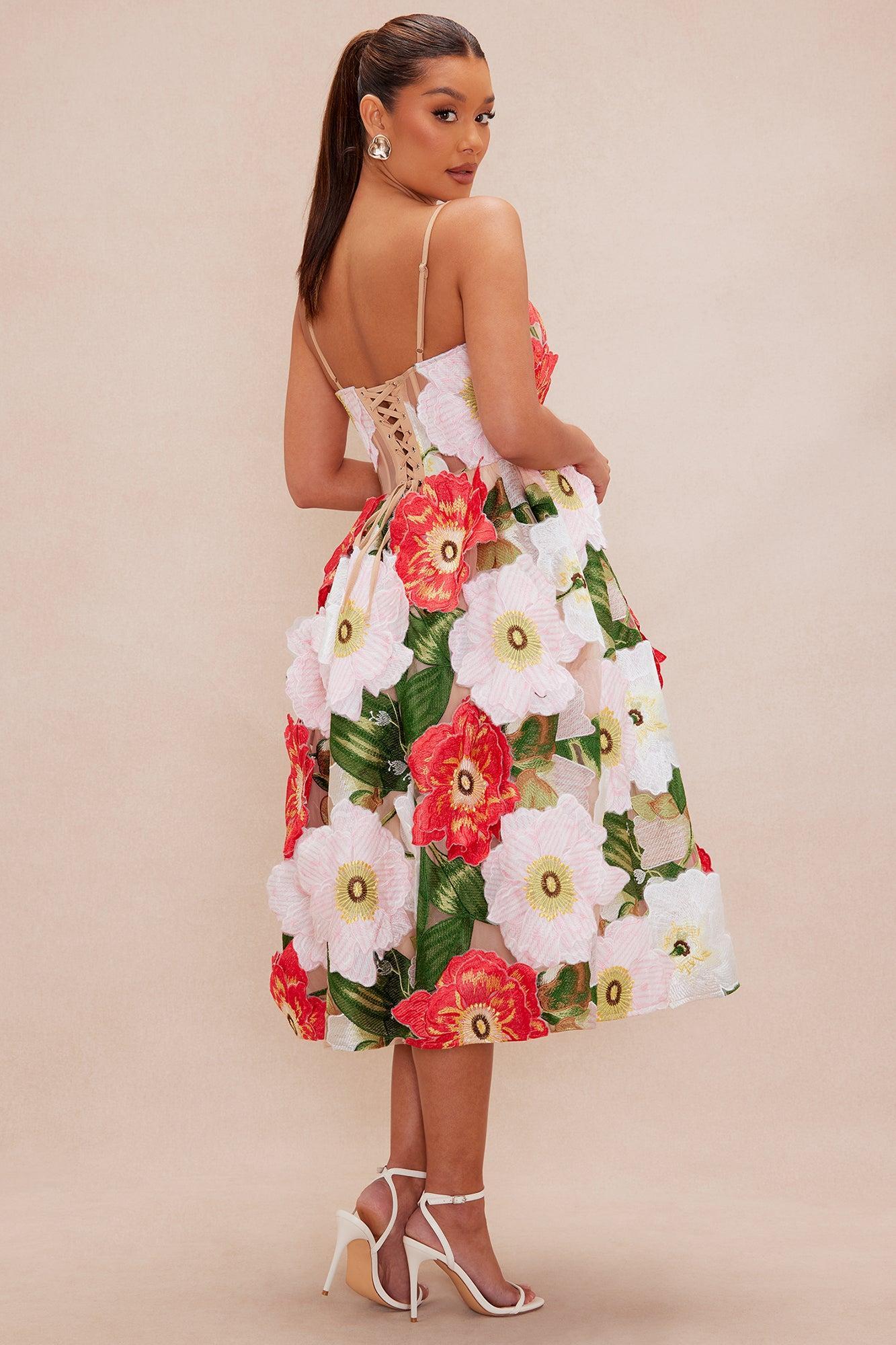 Melody Embroidered Midi Dress - Pink/combo Product Image