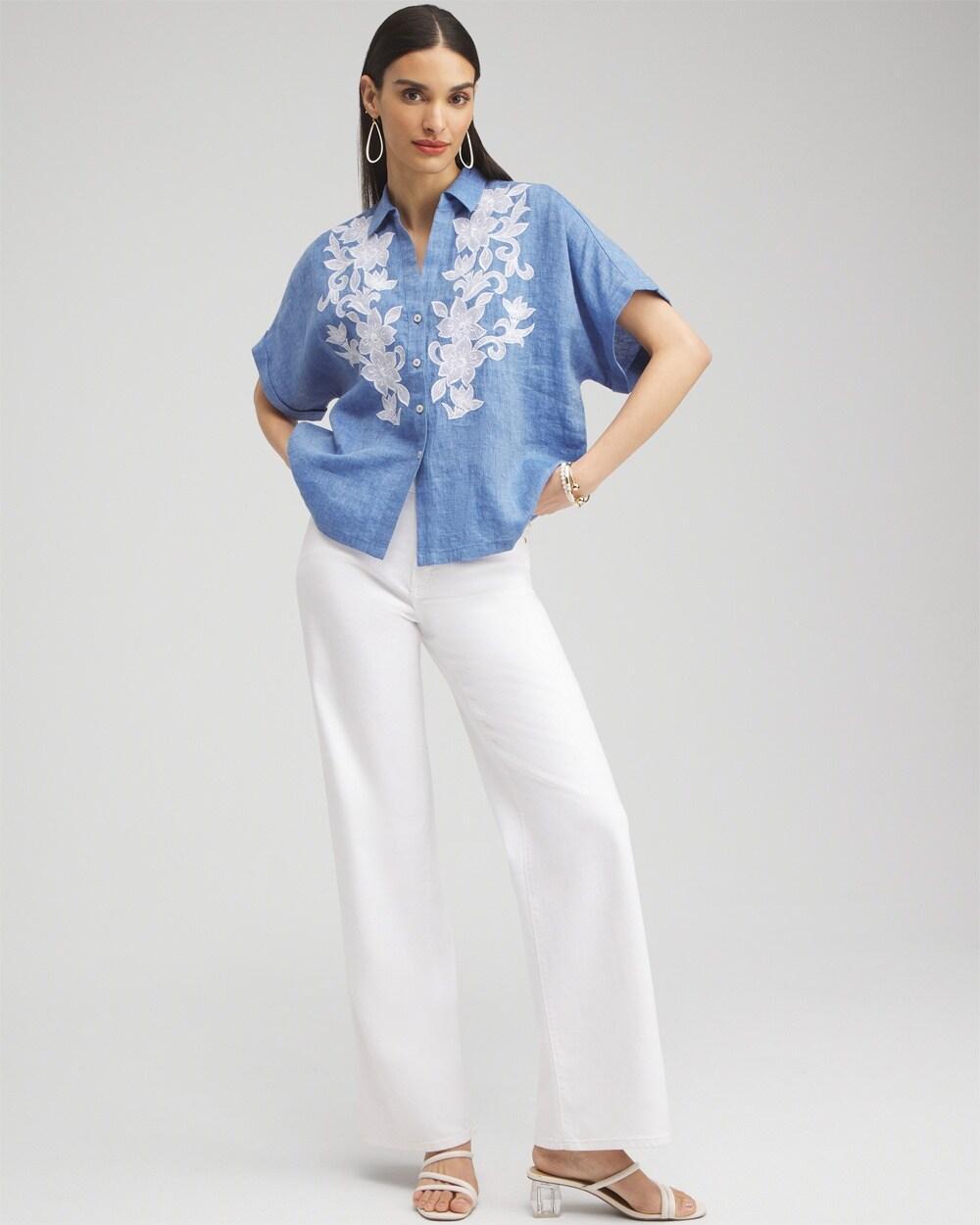 Linen Embroidered Applique Shirt Product Image