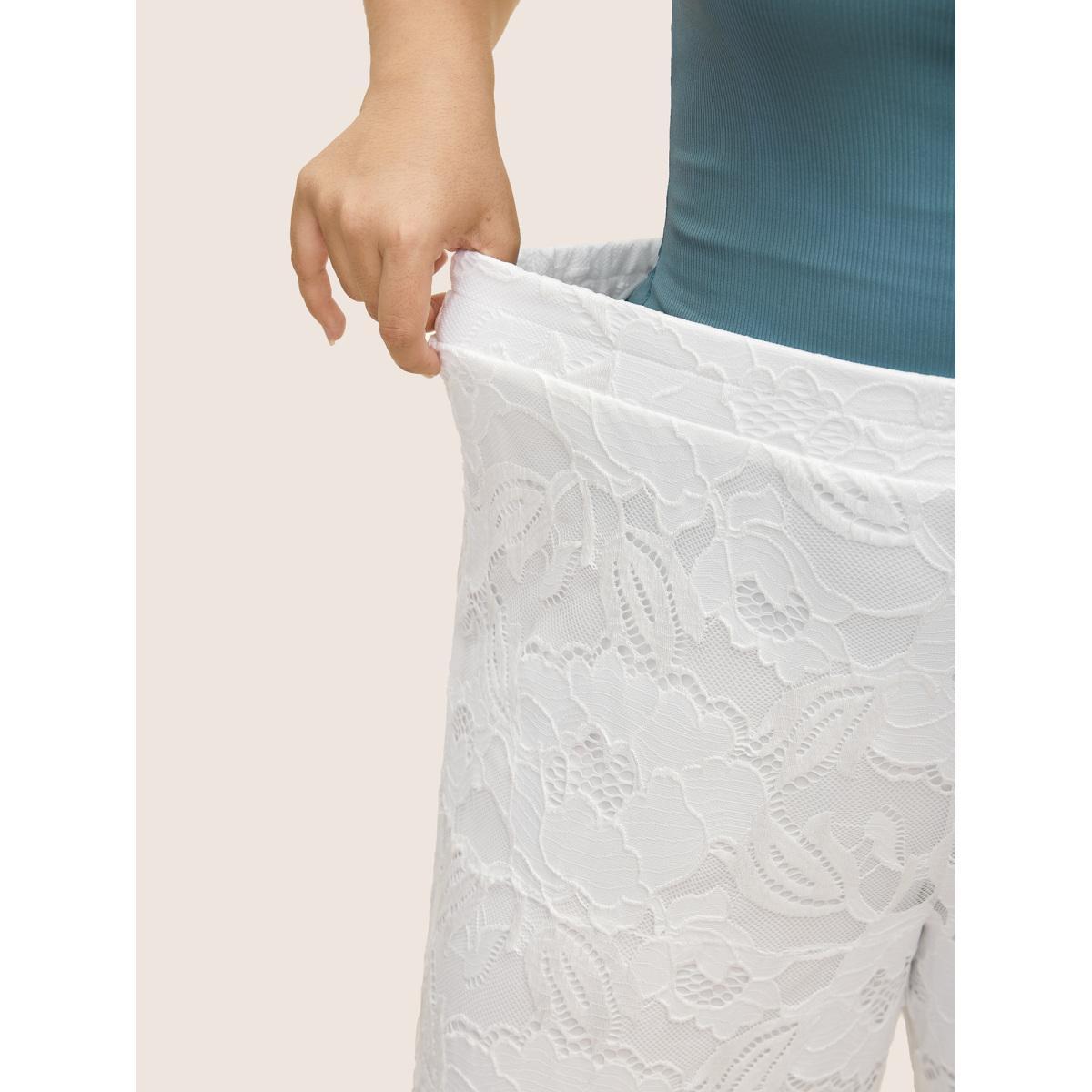 Plus Size Crochet Lace Mesh Wide Leg Pants Women WhiteSmoke Resort Wide Leg Mid Rise Vacation Pants BloomChic 22-24/3X Product Image