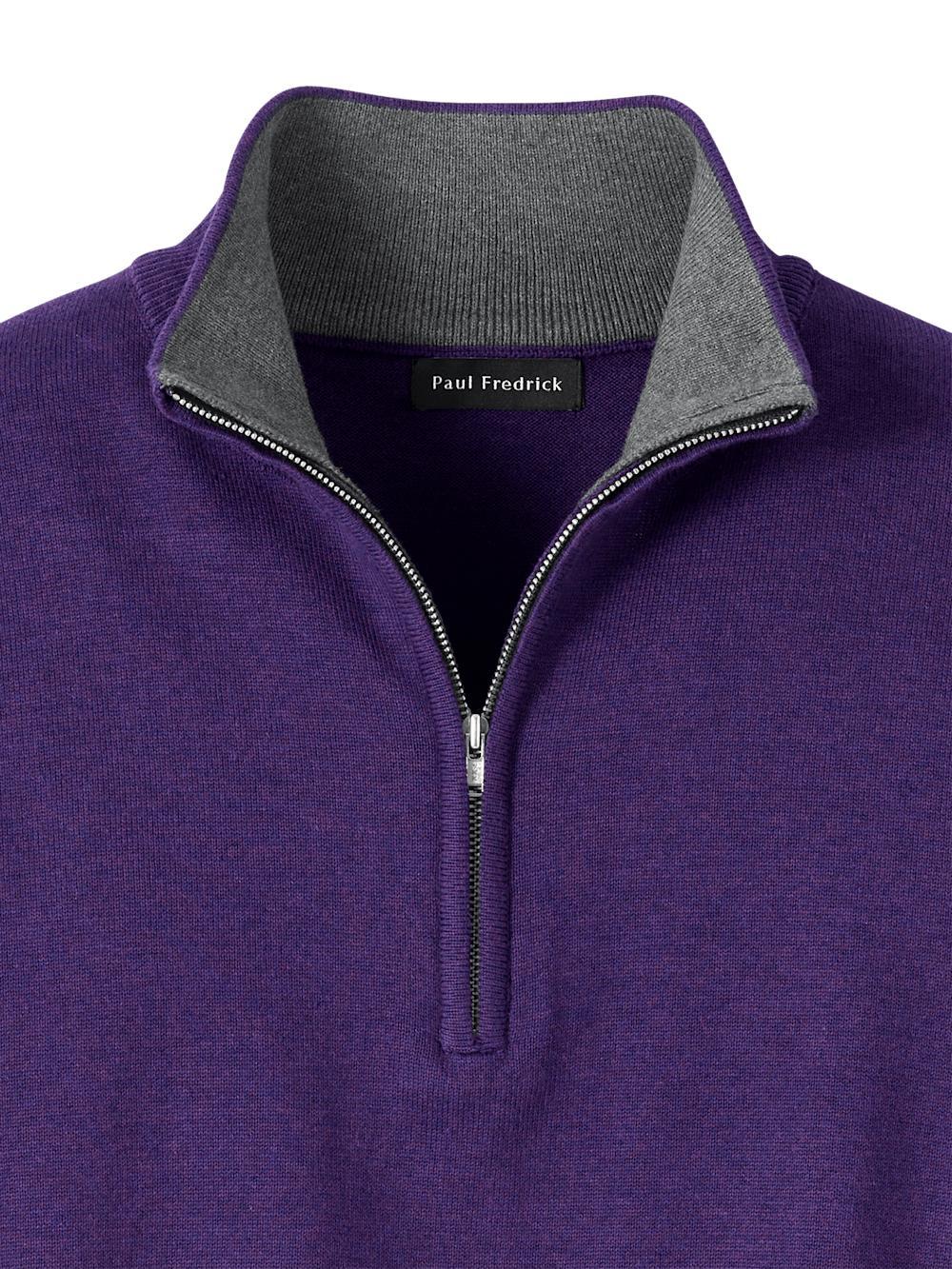 Supima Cotton Quarter Zip Mock Neck Sweater - Plum Product Image