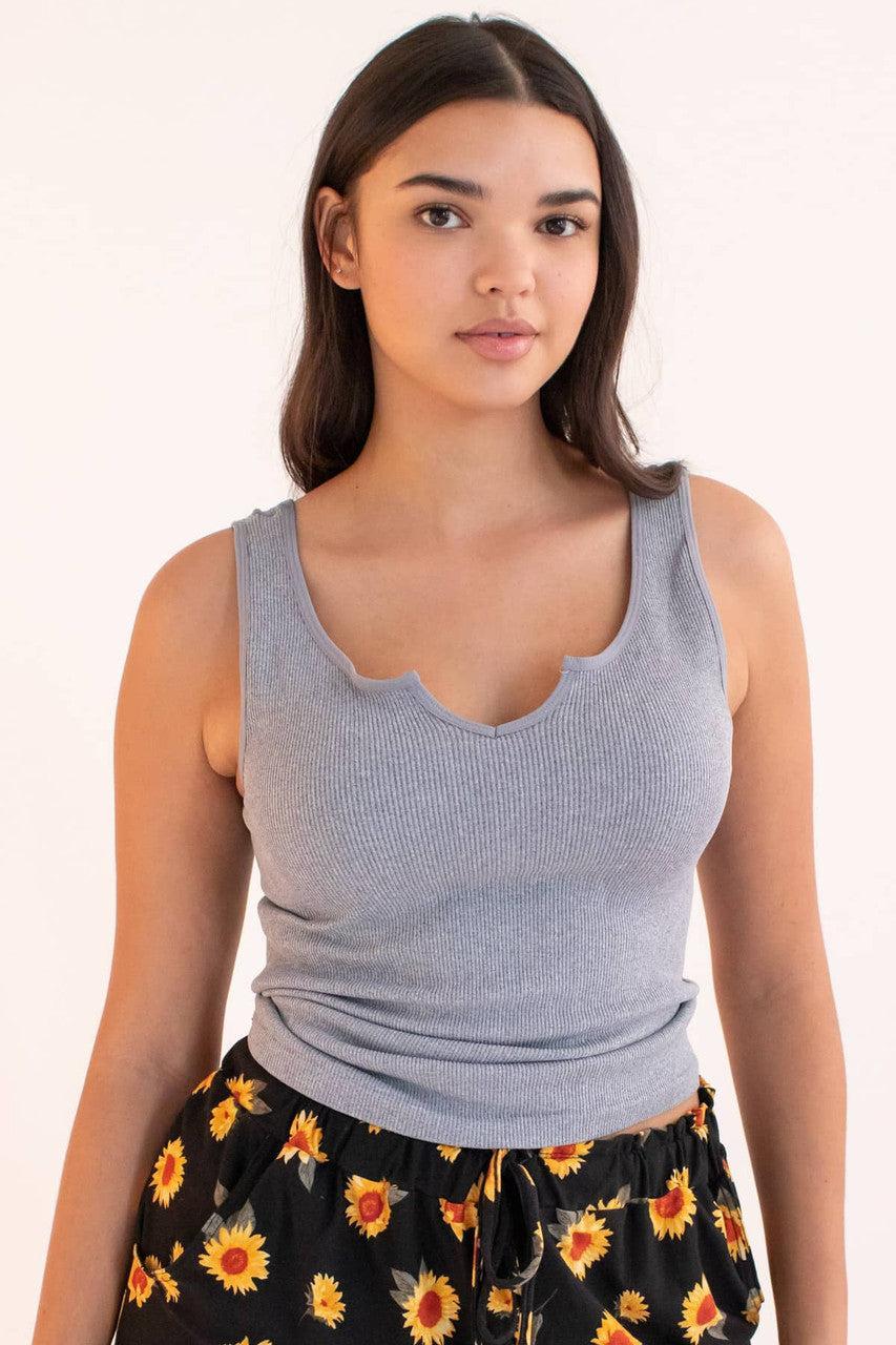 Heather Grey Notched Neck Seamless Tank (Extended Sizes) Product Image