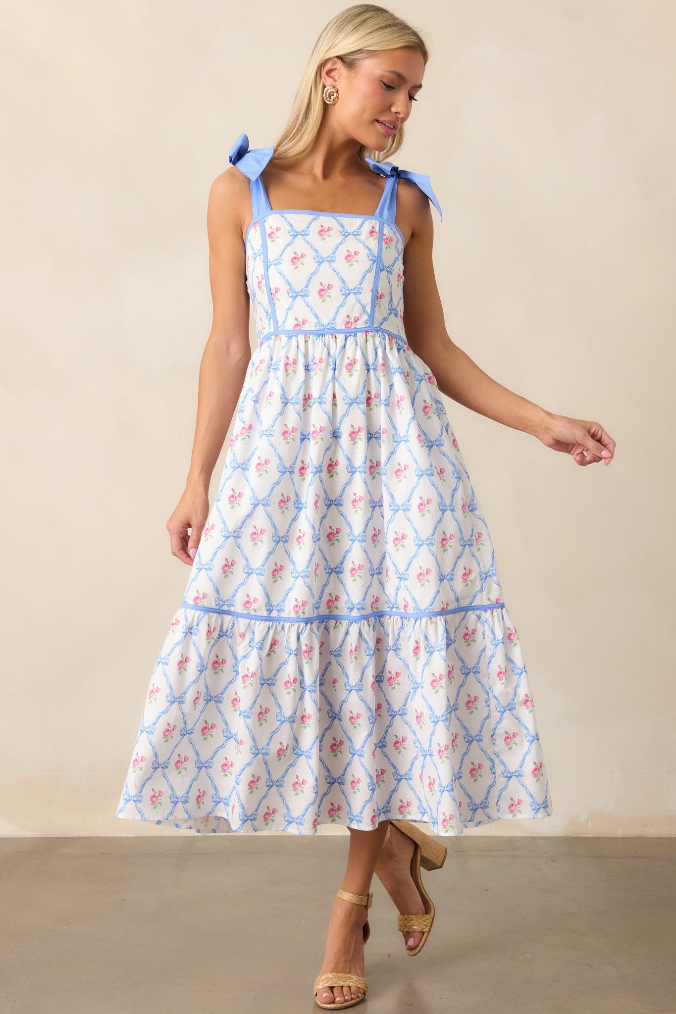 Ballet Recital Cotton Blue Bow Midi Dress Product Image