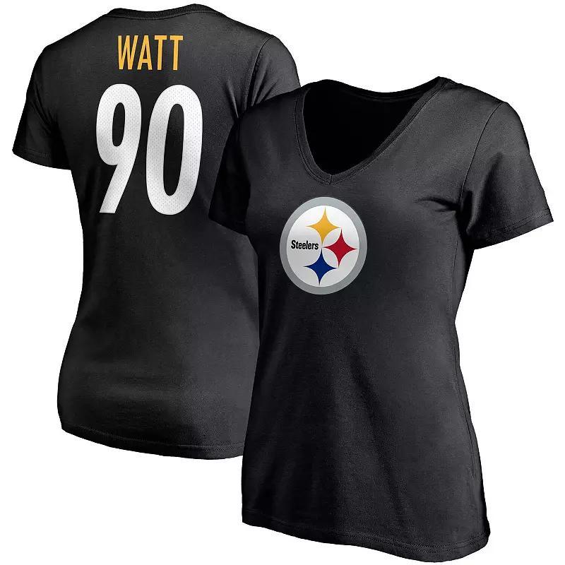 Women's Fanatics Branded T.J. Watt Black Pittsburgh Steelers Player Icon Name & Number V-Neck T-Shirt, Size: Large Product Image
