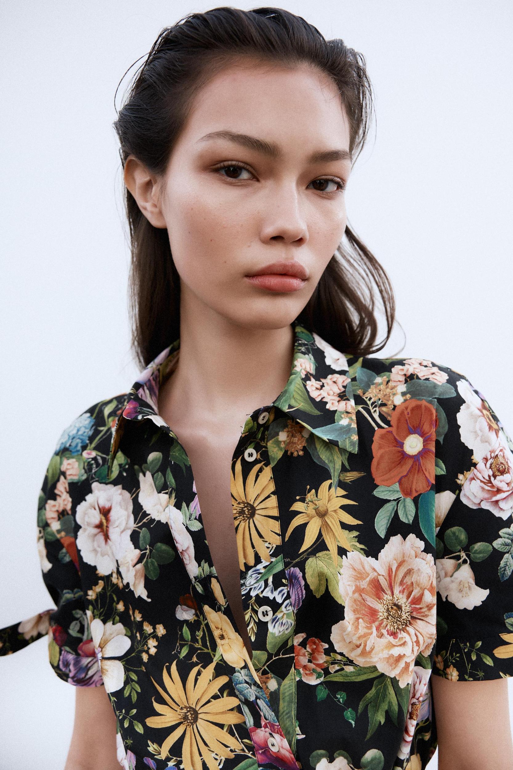 FLORAL PRINT POPLIN MIDI DRESS Product Image