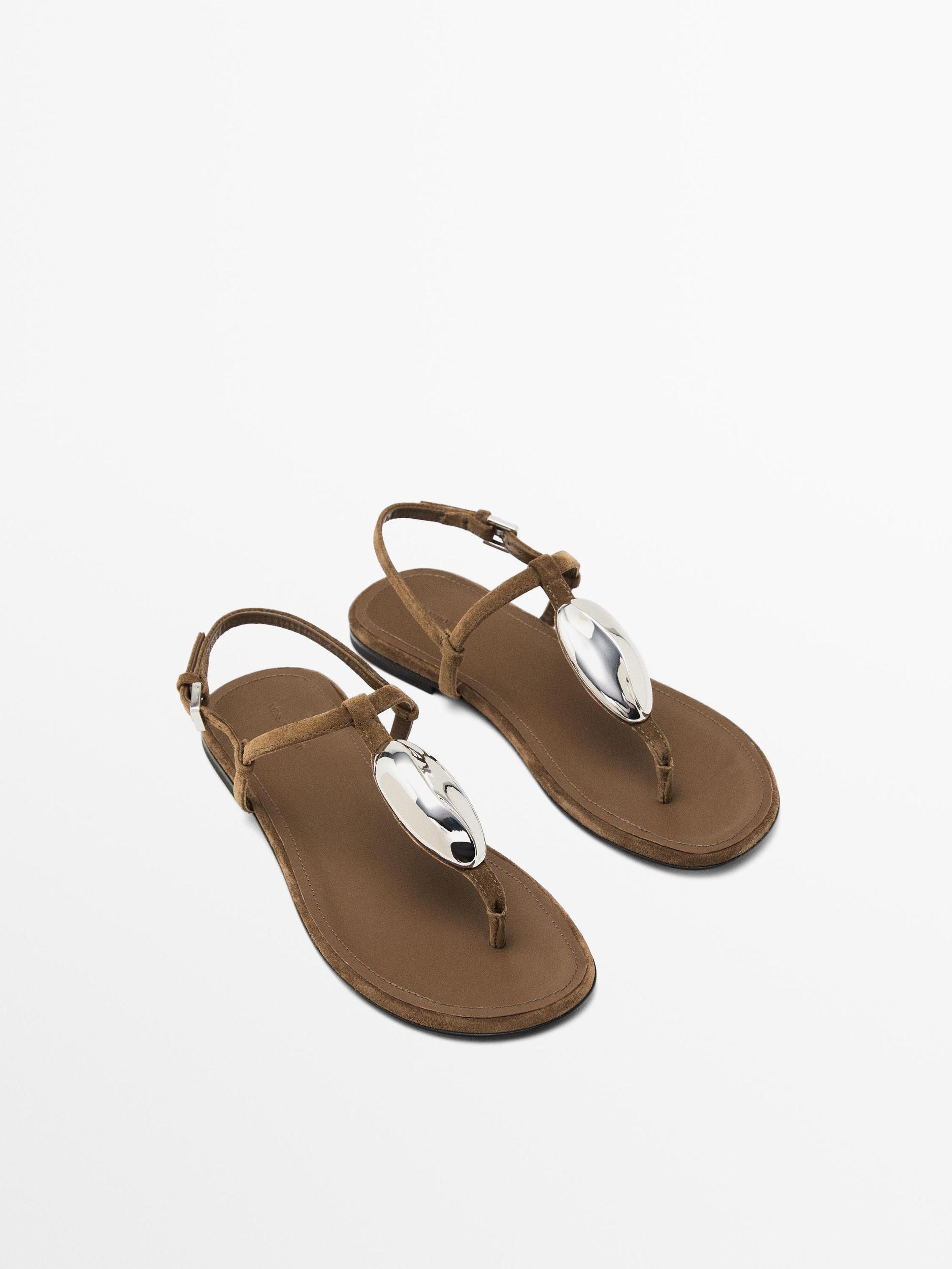Rhinestone split suede sandals Product Image