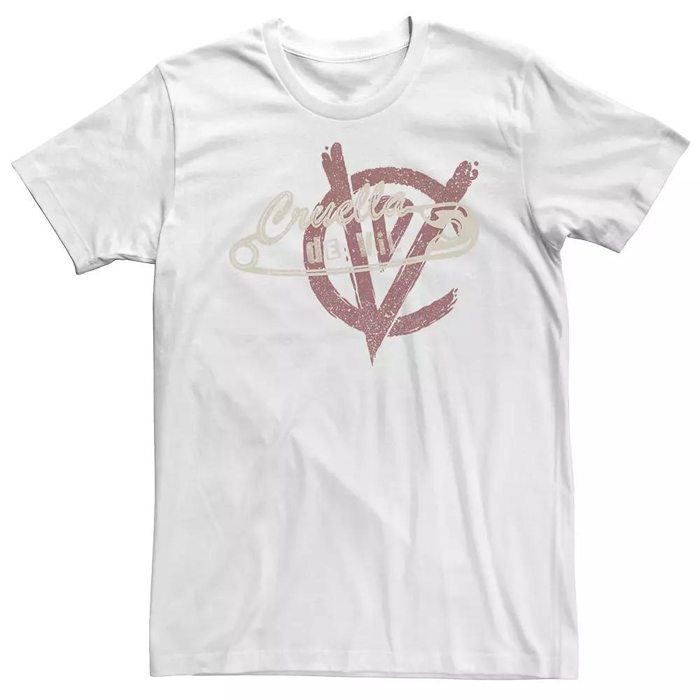 Big & Tall Disney Cruella De Vil Safety Pin Logo Emblem Tee, Men's, Size: 4XLT, White Product Image