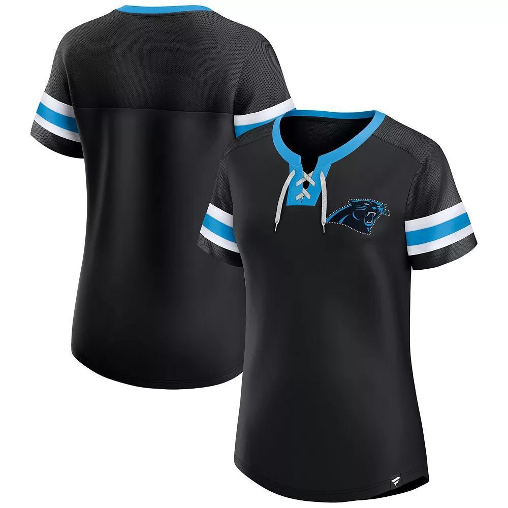 Women's Fanatics  Black Carolina Panthers Lace-Up Bling T-Shirt, Size: 2XL Product Image