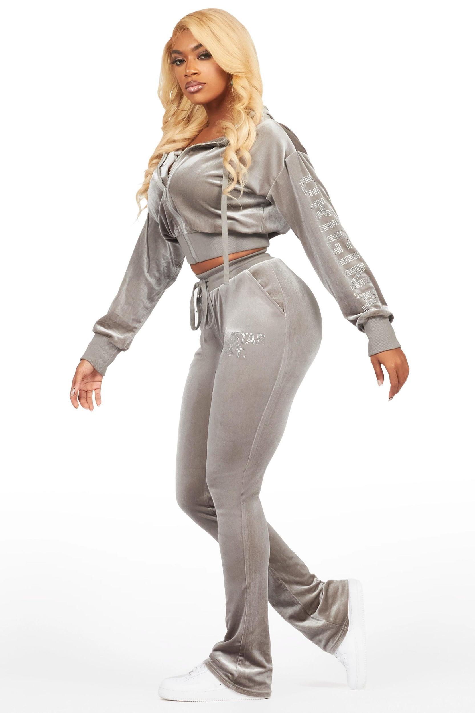 Shakura Grey Stacked Velour Trackset Female Product Image