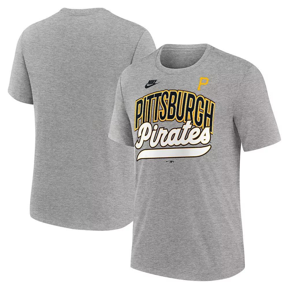 Men's Nike Heather Gray Pittsburgh Pirates Cooperstown Collection Retro Tri-Blend T-Shirt, Size: XL, Grey Product Image