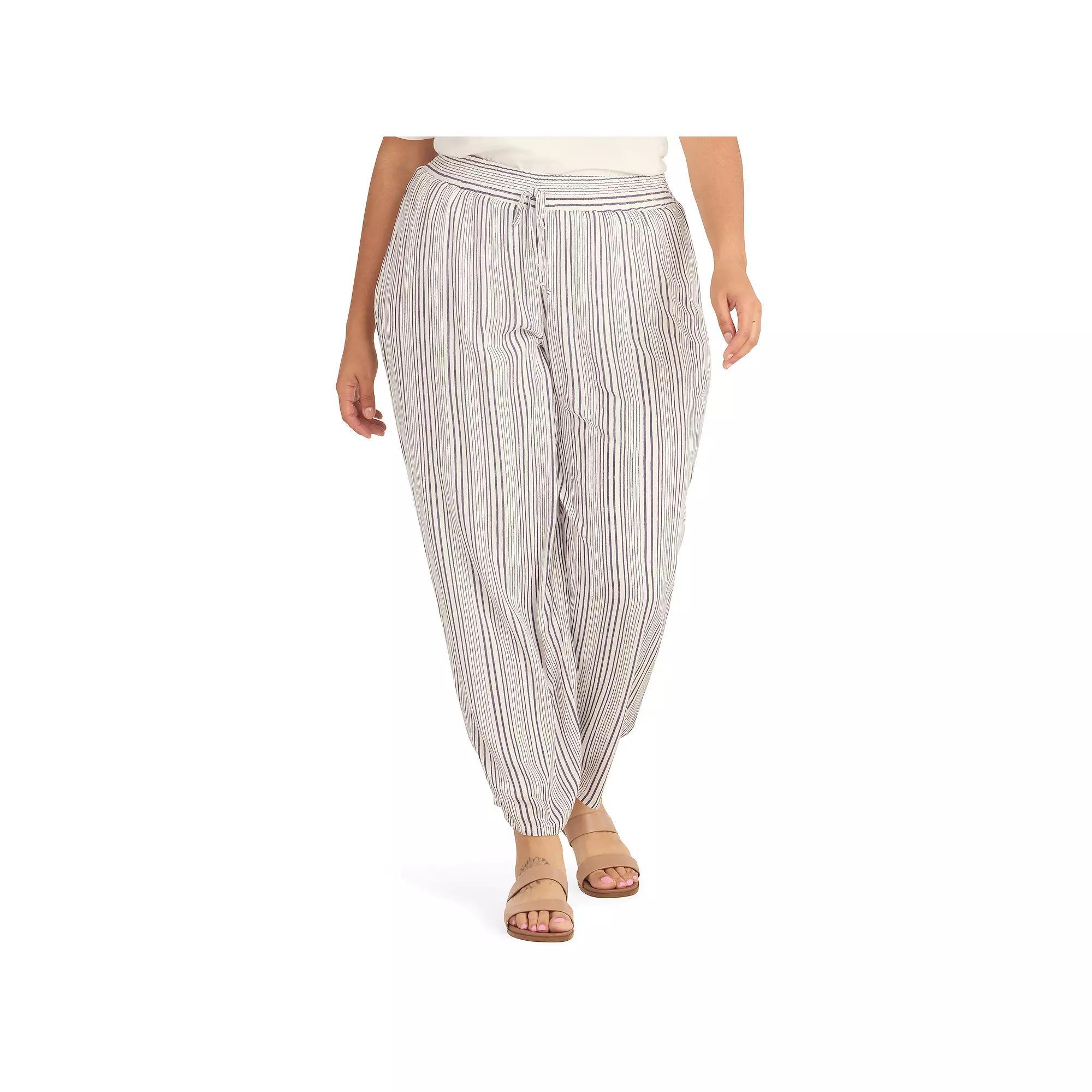 Plus Size AB Studio Elastic Waist With Faux Tie Pull On Pants, Women's, Size: 5XL, Blue Ow Stripe Product Image