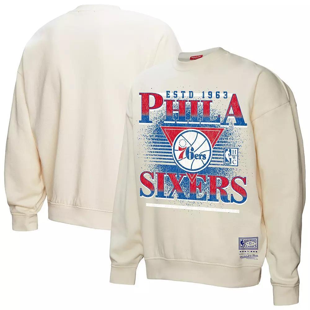 Women's Mitchell & Ness Cream Philadelphia 76ers Oversprayed Pullover Sweatshirt, Size: Medium, 76r Beige Product Image