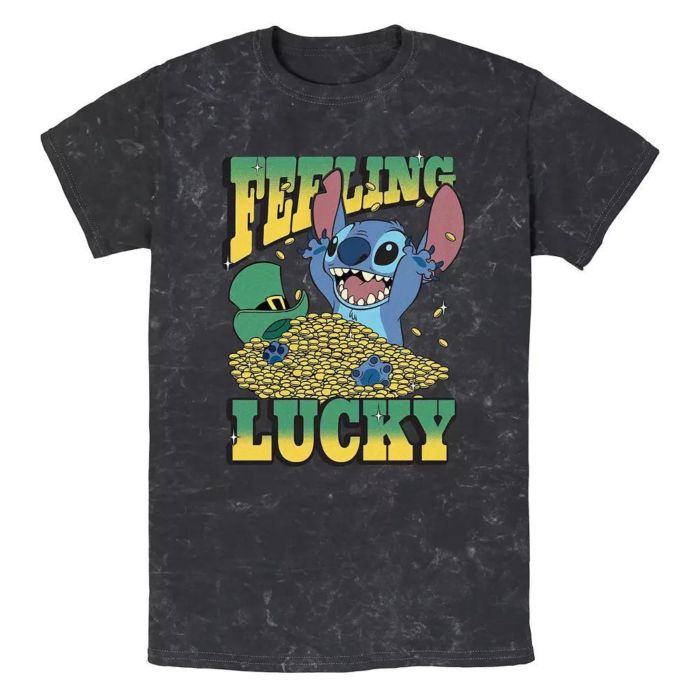 Disney's Lilo & Stitch Feeling Lucky Mineral Wash Men's Graphic Tee, Size: XL, Black Product Image