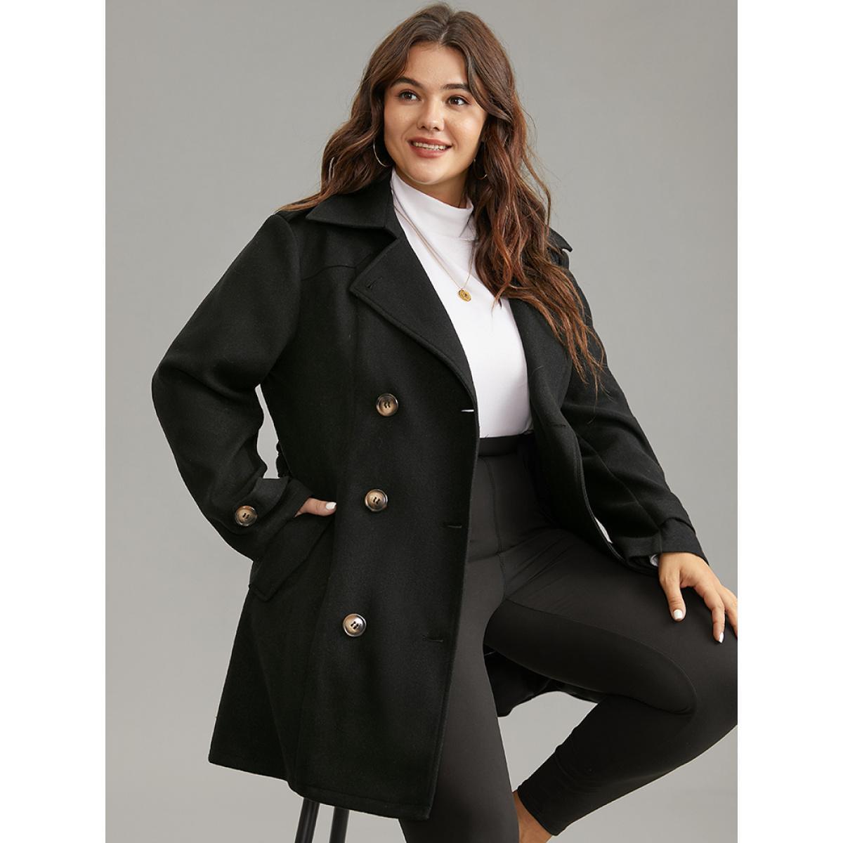 Plus Size Lapel Neck Double Breasted Belted Trench Coat Women Black Casual Lined Ladies Dailywear Winter Coats BloomChic 22-24/3X Product Image