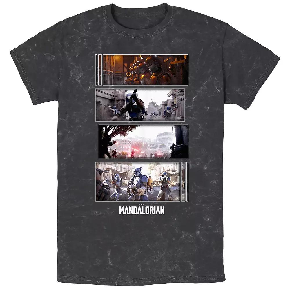 Men's Star Wars The Mandalorian Attack Scenes Boxes Mineral Wash Graphic Tee, Size: Large, Black Product Image