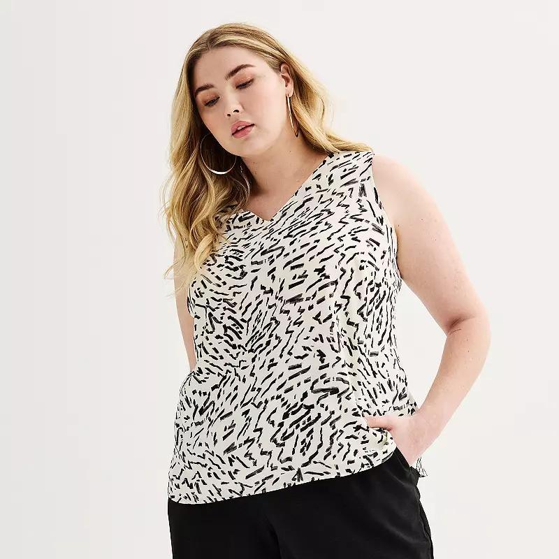 Plus Size Nine West Essential V-Neck Tank Top, Women's, Size: 5XL, Black Outline Abstract Product Image