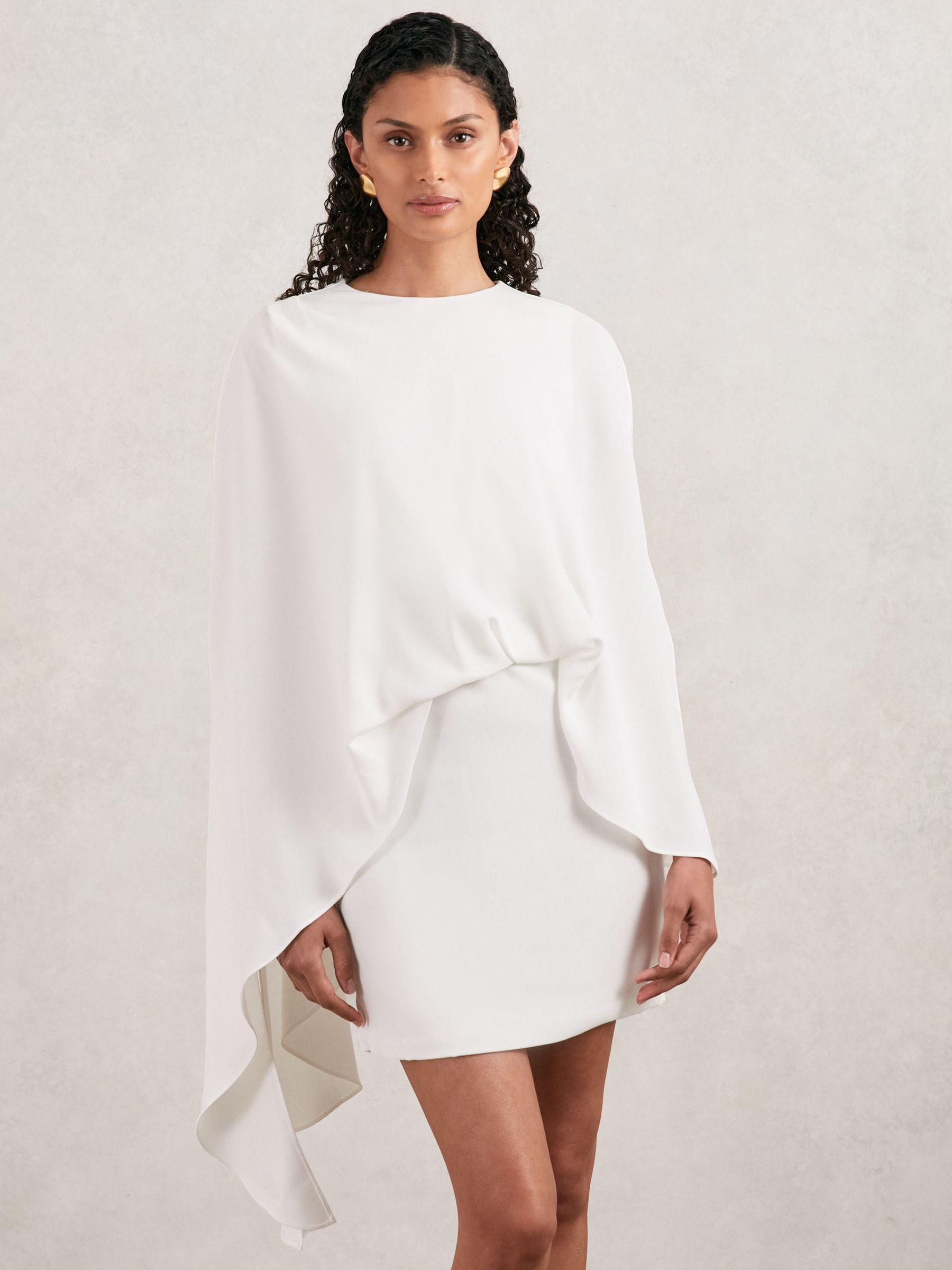 Halston Mini Ivory Asymmetric Cape Dress in Ivory Product Image