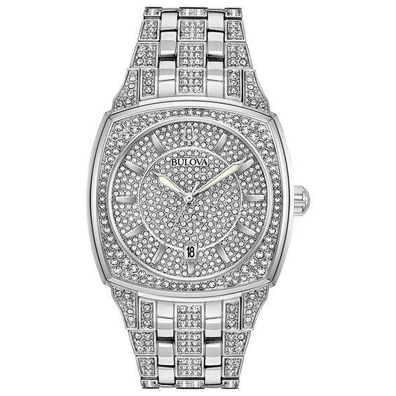 Bulova Men's Crystal Watch, Pave Dial - 96B296, Silver Tone Product Image