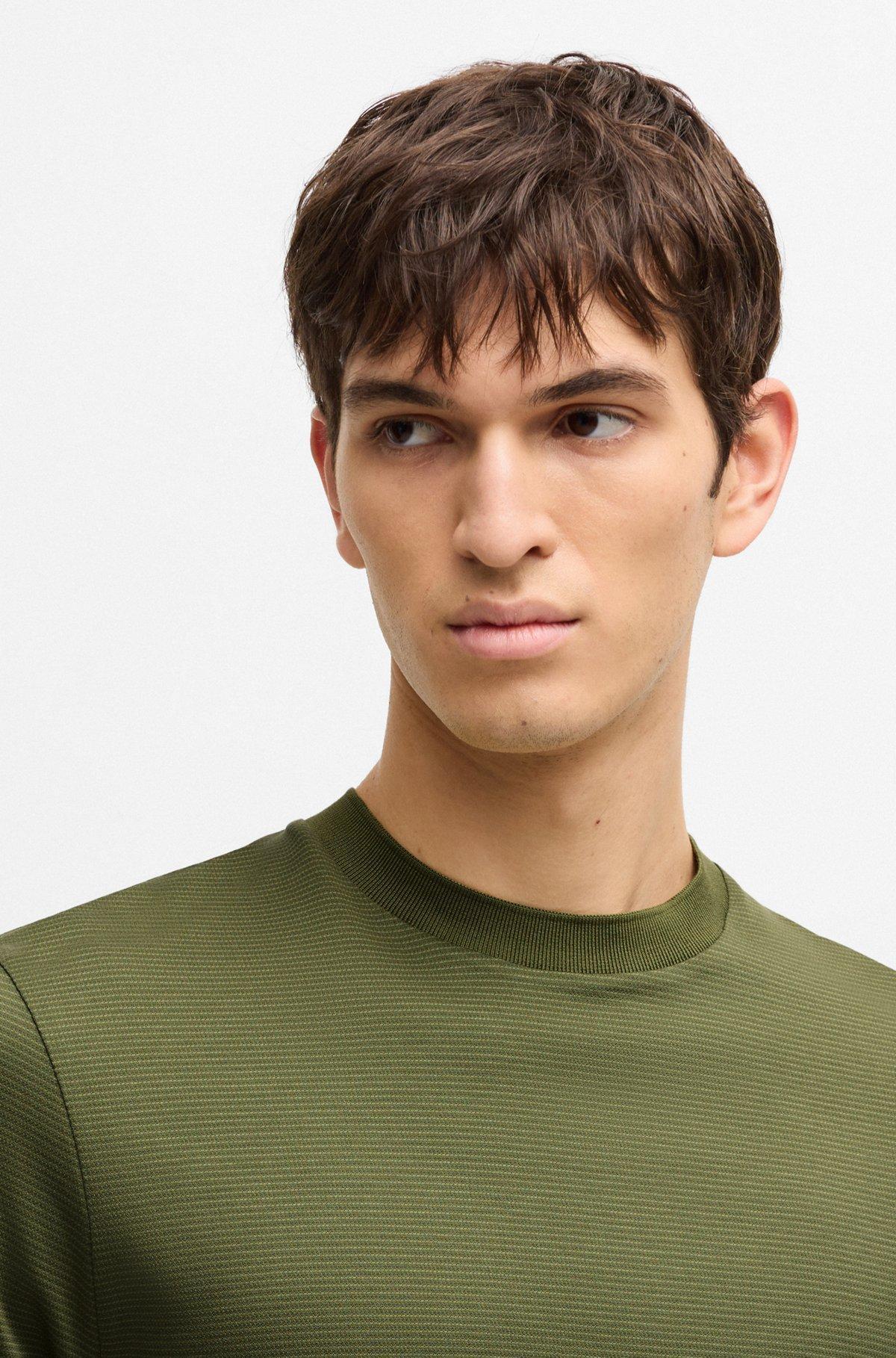 BOSS - Mercerized-cotton T-shirt with micro pattern - Green Product Image
