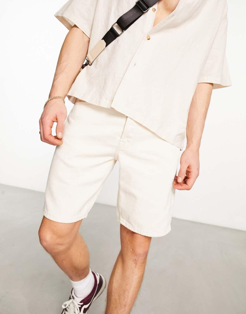 Only & Sons loose fit denim shorts in ecru Product Image
