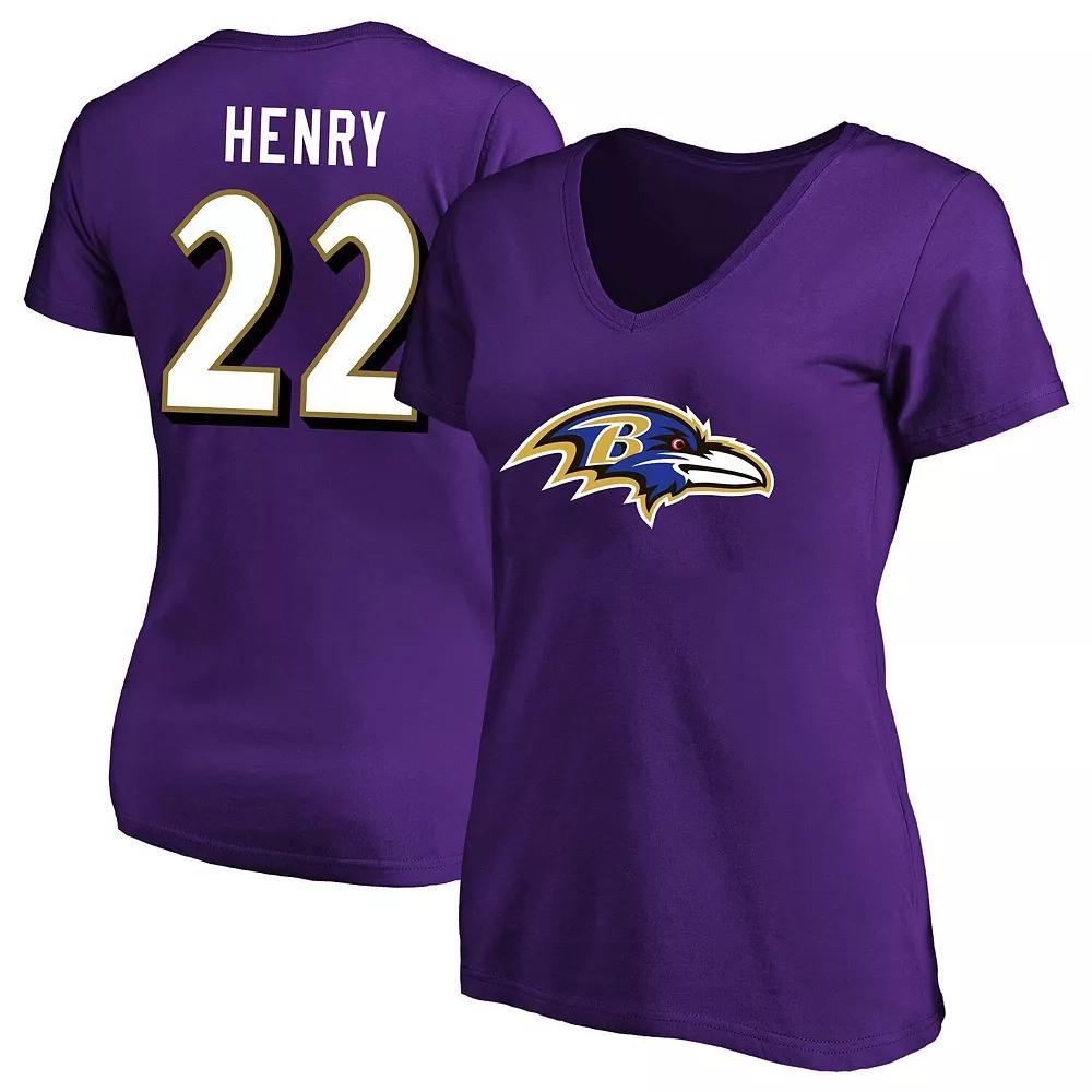 Women's Fanatics Derrick Henry Purple Baltimore Ravens Plus Size Name & Number V-Neck T-Shirt, Size: 2XL Product Image